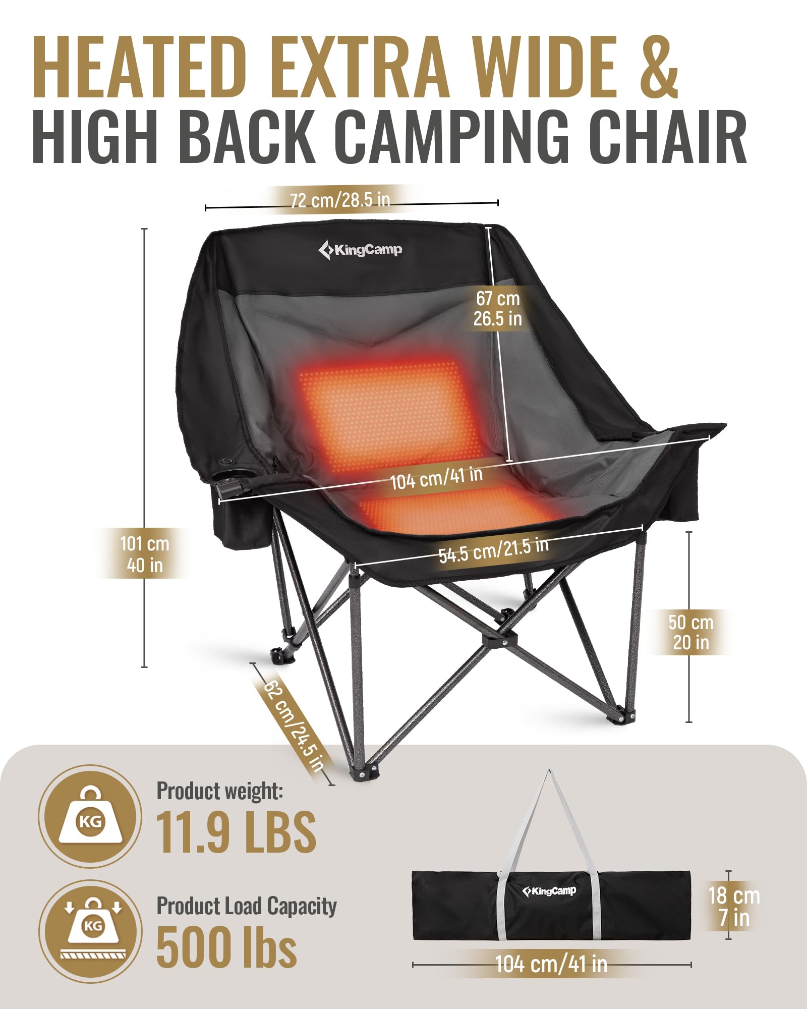 KingCamp Portable Heated Camping Chair Single / Double