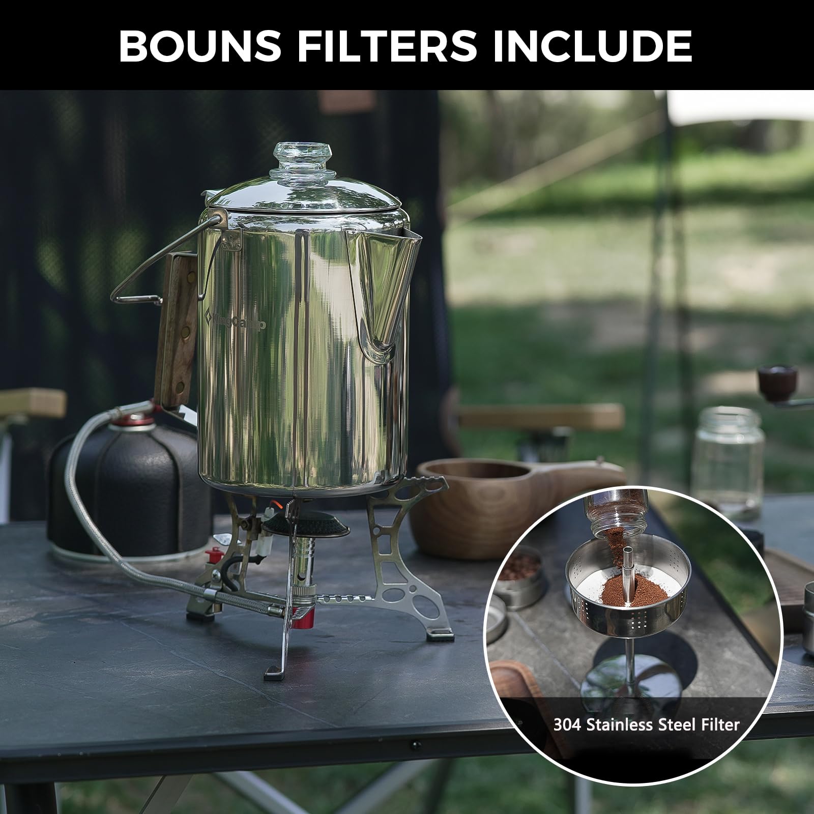 KingCamp 9-Cup Stainless Steel Camping Coffee Percolator