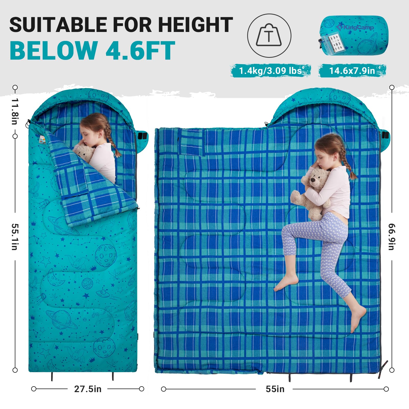 KingCamp Galaxy Zoo C 300 Flannel Kids' Sleeping Bag