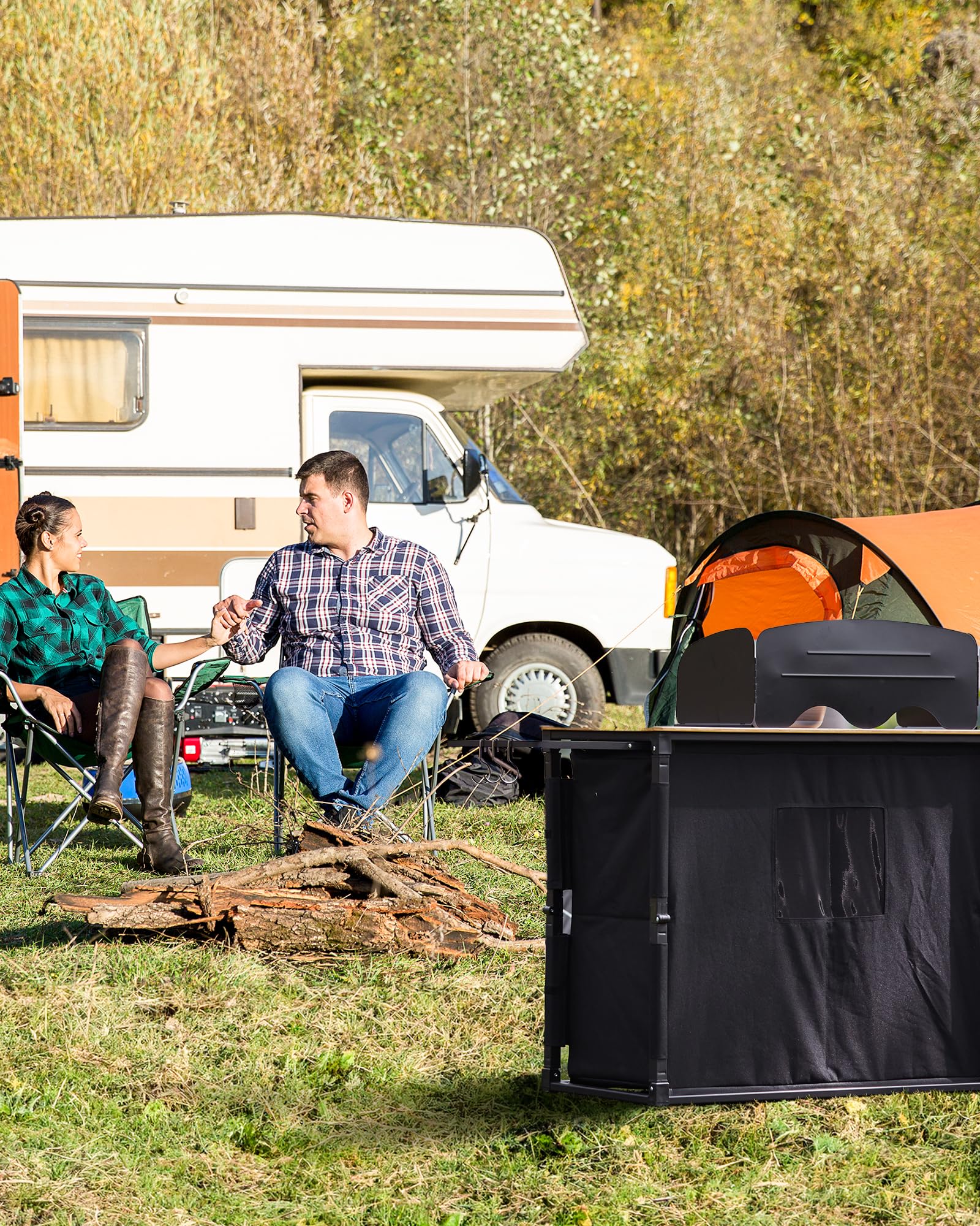 KingCamp Bamboo Camping Kitchen Table with Lantern Stand