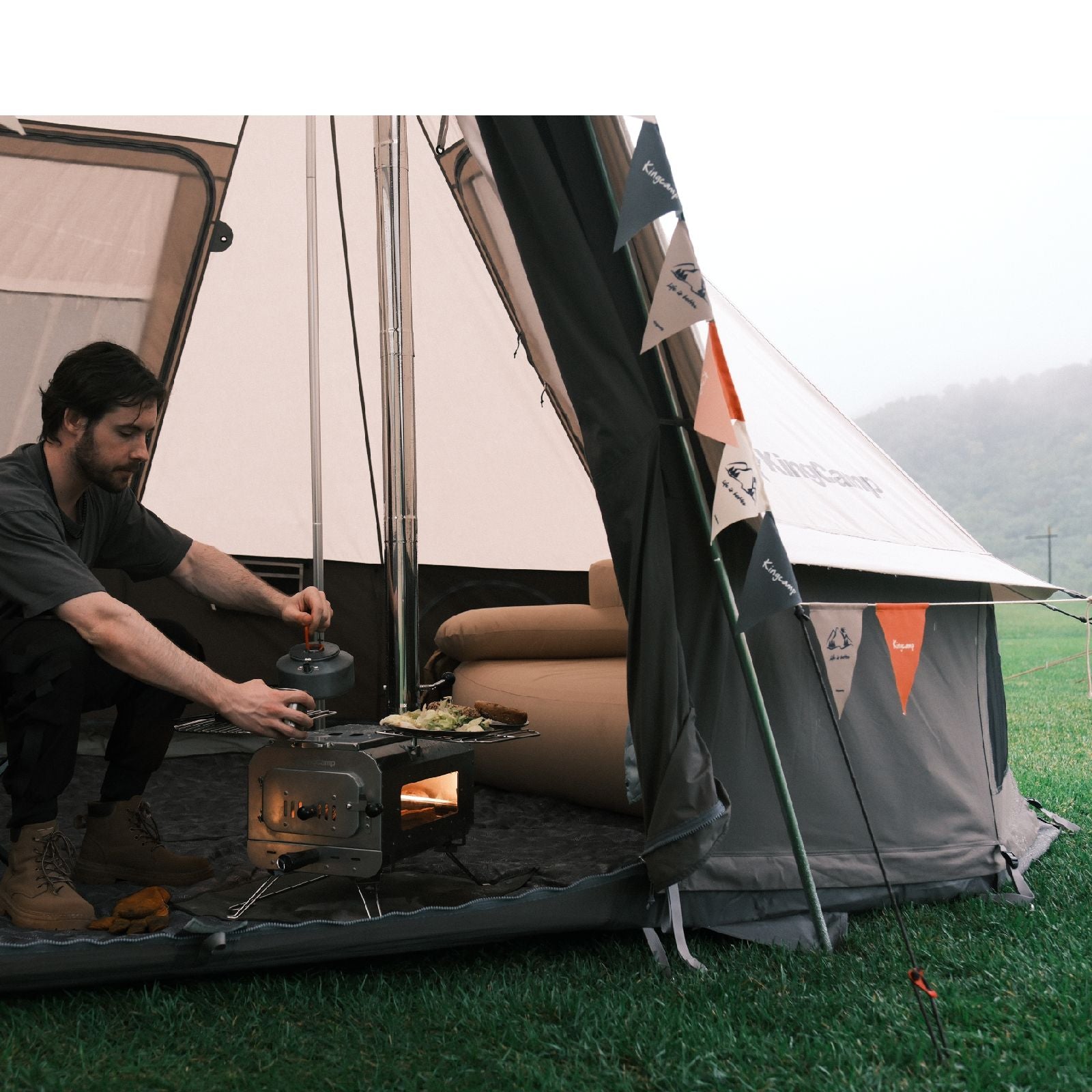 KingCamp Khan Villa Tent Glamping 4-in-1 Bundle with Stove