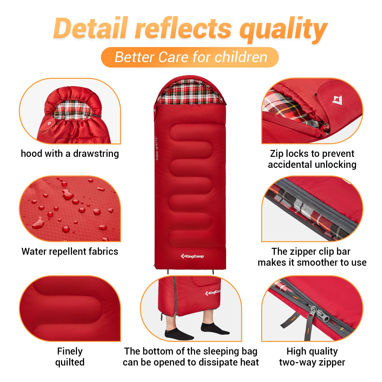 KingCamp CLOUDY 300S Kids Sleeping Bag-Envelope With Hood