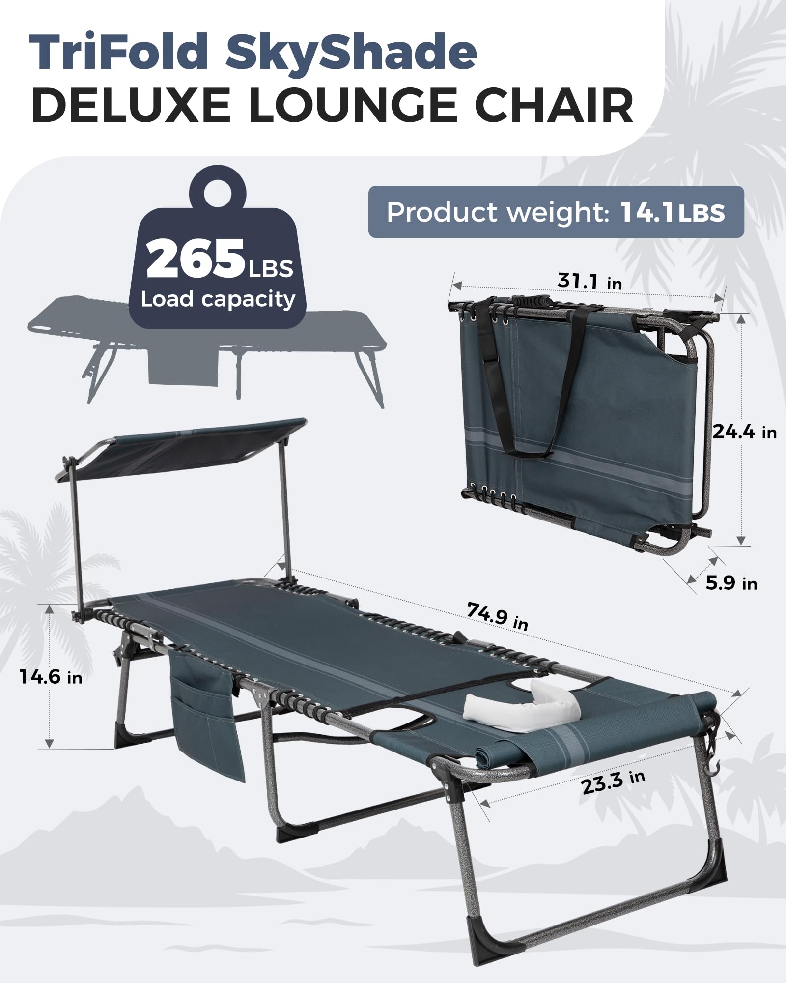 KingCamp MAGNOLIA B10 PLUS Backpack Chaise Lounge with Adjustable Canopy and Face Hole